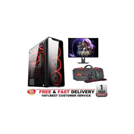Fast Gaming PC Bundle Intel QuadCore i5 16GB 1TB Windows 10 4GB GTX1050TI Red Blaze