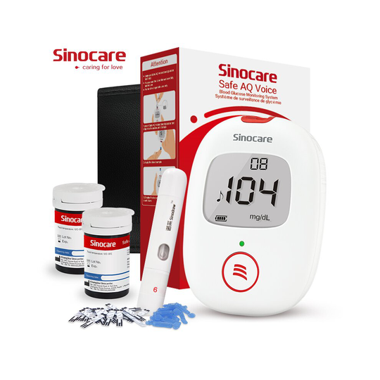 (Safe AQ Voice test strips - Validity period:2021/10/20) 50Pcs - Sinocare Safe AQ Smart/Voice Blood Glucose Monitor Kit
