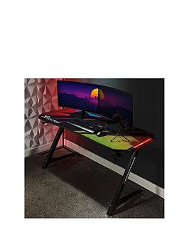 X Rocker Jaguar Grey Esports Gaming Desk With Led Edge Lighting