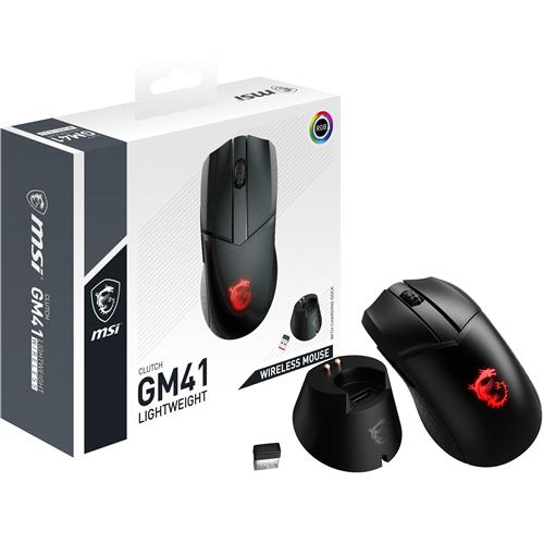 MSI CLUTCH GM41 LIGHTWEIGHT WIRELESS Gaming Mouse 'RGB upto 20000 DPI low latency 74g weight 80 hours battery life 6 Programmable button Symmetrical design OMRON Switches Dragon Center'
