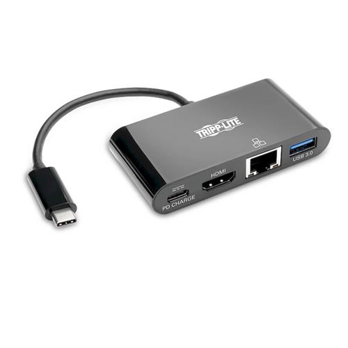Tripp Lite U444-06N-H4GUBC USB-C Multiport Adapter - 4K HDMI USB-A Port GbE 60W PD Charging HDCP Black