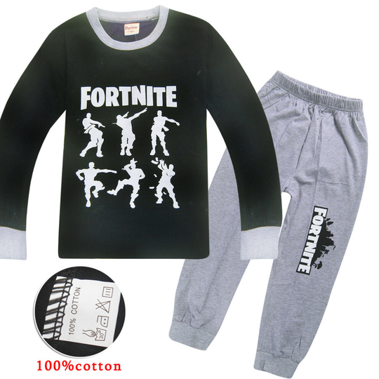 (130) Fortnite Game Boys Long-sleeved Trousers Cotton Pajamas Set