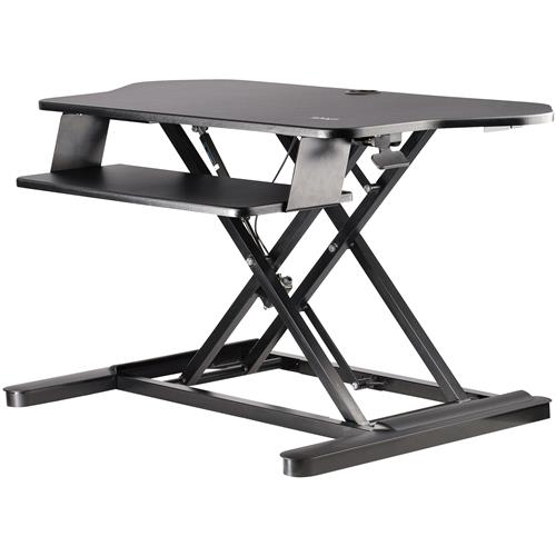 StarTech.com Corner Sit Stand Desk Converter with Keyboard Tray - Large Surface (35" x 21") - Height Adjustable Ergonomic Desktop/Tabletop Standing Workstation - Supports Dual Monitors