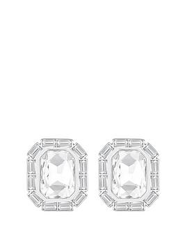 Mood Silver Crystal Baguette Halo Oversized Stud Earrings