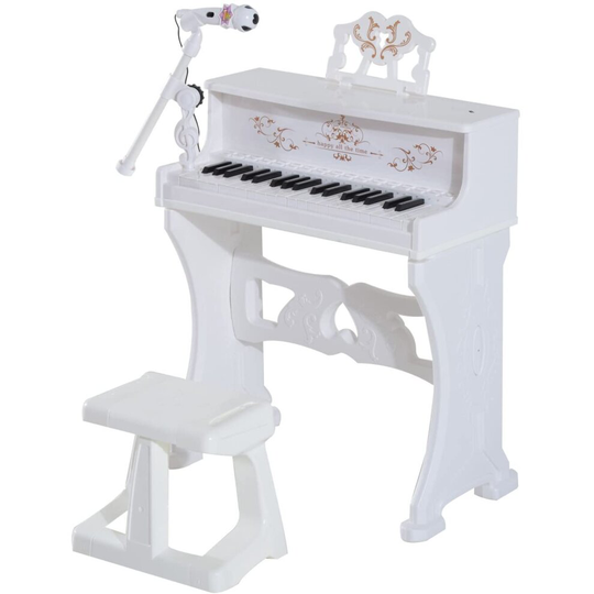 HOMCOM 37 Keys Mini Electronic Keyboard Light Kids Musical Instrument Educational Game Children Grand Piano Toy Set w/Stool & Microphone & Music Stand