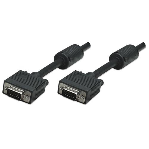 Manhattan SVGA Monitor Cable with Ferrite Cores HD15 10m Male to Male Compatible with VGA Shielded with Ferrite Cores to help minimise EMI interference for improved video transmission Black Lifetime Warranty Polybag