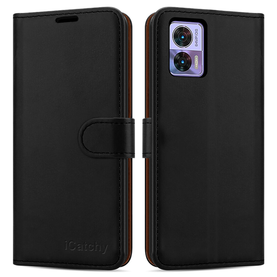 (Black) For Motorola Edge 30 Neo Leather Wallet Book Cover