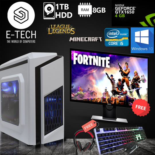 Gaming PC Computer Bundle Intel Core i5 8GB Ram 1TB HDD GTX1650 Win10