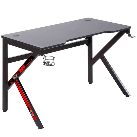 HOMCOM Gaming Desk Racing Table with Rotatable Cup Holder Headphone Hook Black