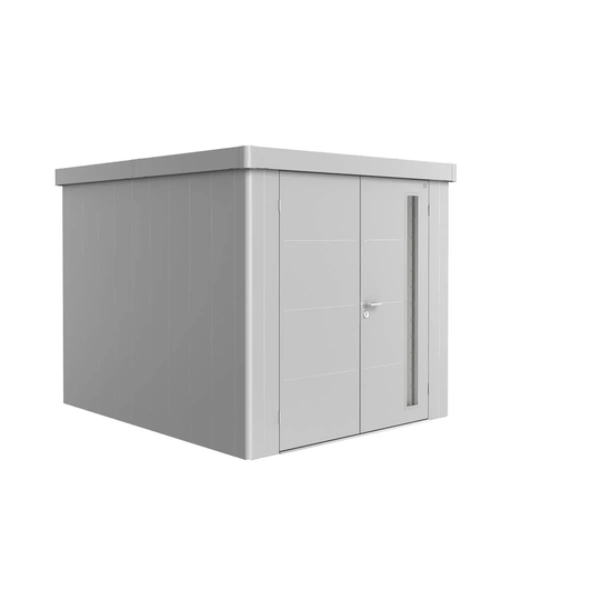 Biohort Neo 3B Metal Garden Shed Double Door In Metallic Silver