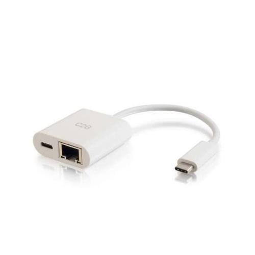 C2G USB C to Ethernet Adapter With Power Delivery - White - Network Adapter