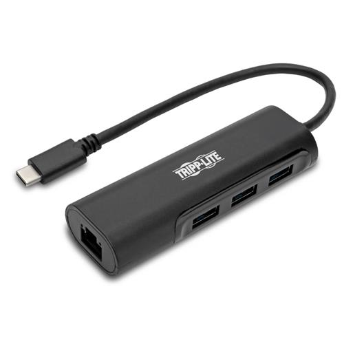 Tripp Lite U460-003-3A1GB 3-Port USB-C Hub with LAN Port USB-C to 3x USB-A Ports and Gbe USB 3.0 Black