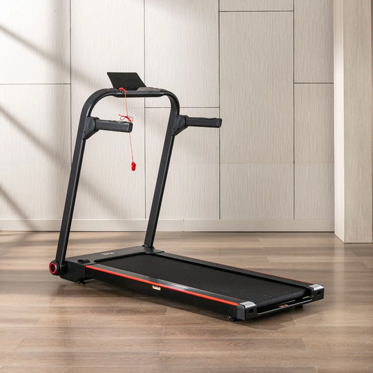 HOMCOM Electric Folding Treadmill With Wheels Safety Button And Led Monitor Black
