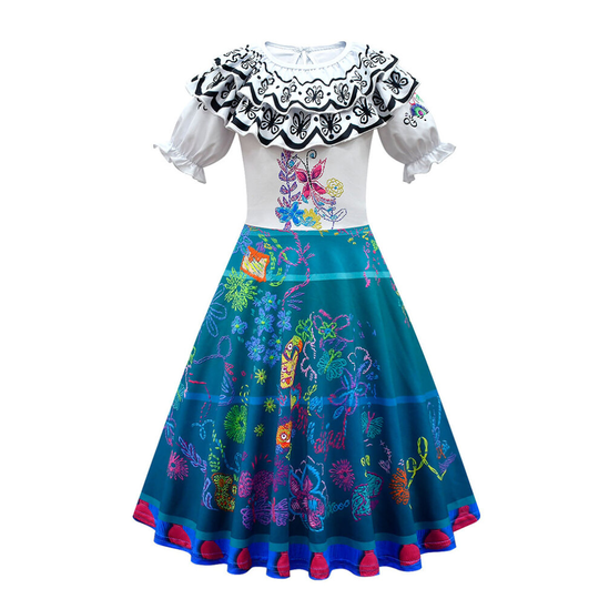 (11-12 Years) Encanto Mirabel Costume Dress Cartoons Girls Ruffle Dress Party Dresses 4-12Y