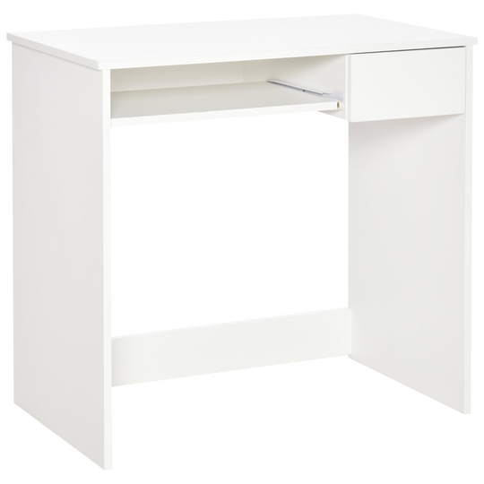 HOMCOM Compact Computer Table w/ Keyboard Tray Drawer White