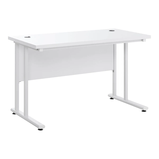 HOMCOM Computer Desk With 2 Cable Management Holes Metal Legs White