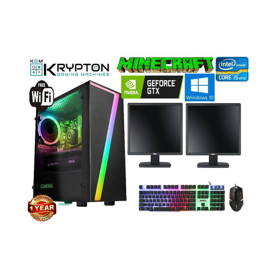 (4GB GTX 1050, PC Only ) Gaming PC Quad Core 8GB 1TB 10 GTX1050 DUAL SCREEN