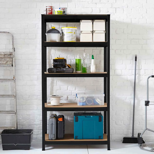 Neo 5 Tier Black Large Steel Garage Shelving Racking Unit Storage Racks
