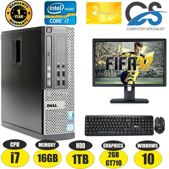 FAST GAMING DELL BUNDLE TOWER PC FULL SET COMPUTER SYSTEM CORE i7 16GB 1TB GT710